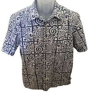 QUIKSILVER Blue & White Aloha Hawaiian Shirt Men S/P Small